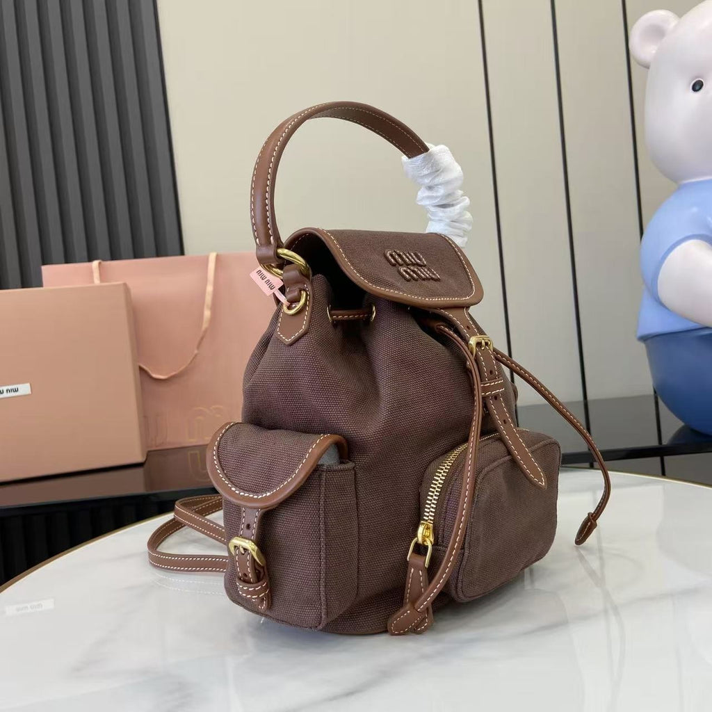 Miu Miu Brown Canvas & Calfskin Leather Backpack