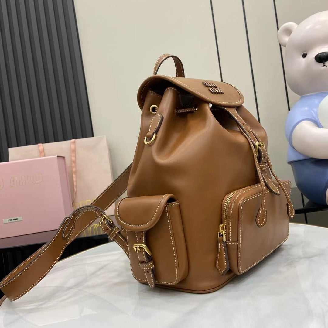 Miu Miu Brown Calfskin Leather Backpack