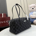Gucci Black Denim & Leather Logo Handbag