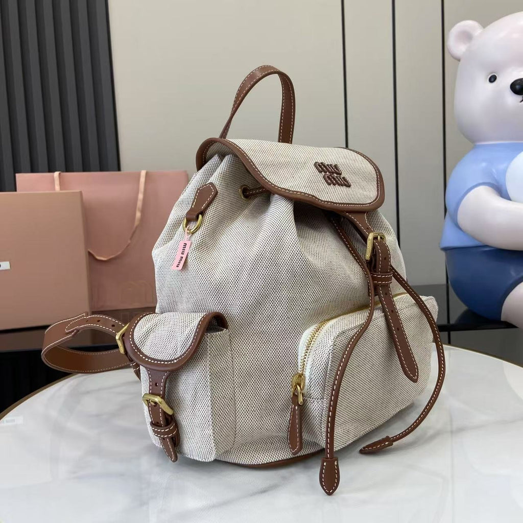 Miu Miu Brown Canvas & Calfskin Leather Backpack
