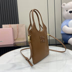 Miu Miu Brown Leather Logo Tote Bag