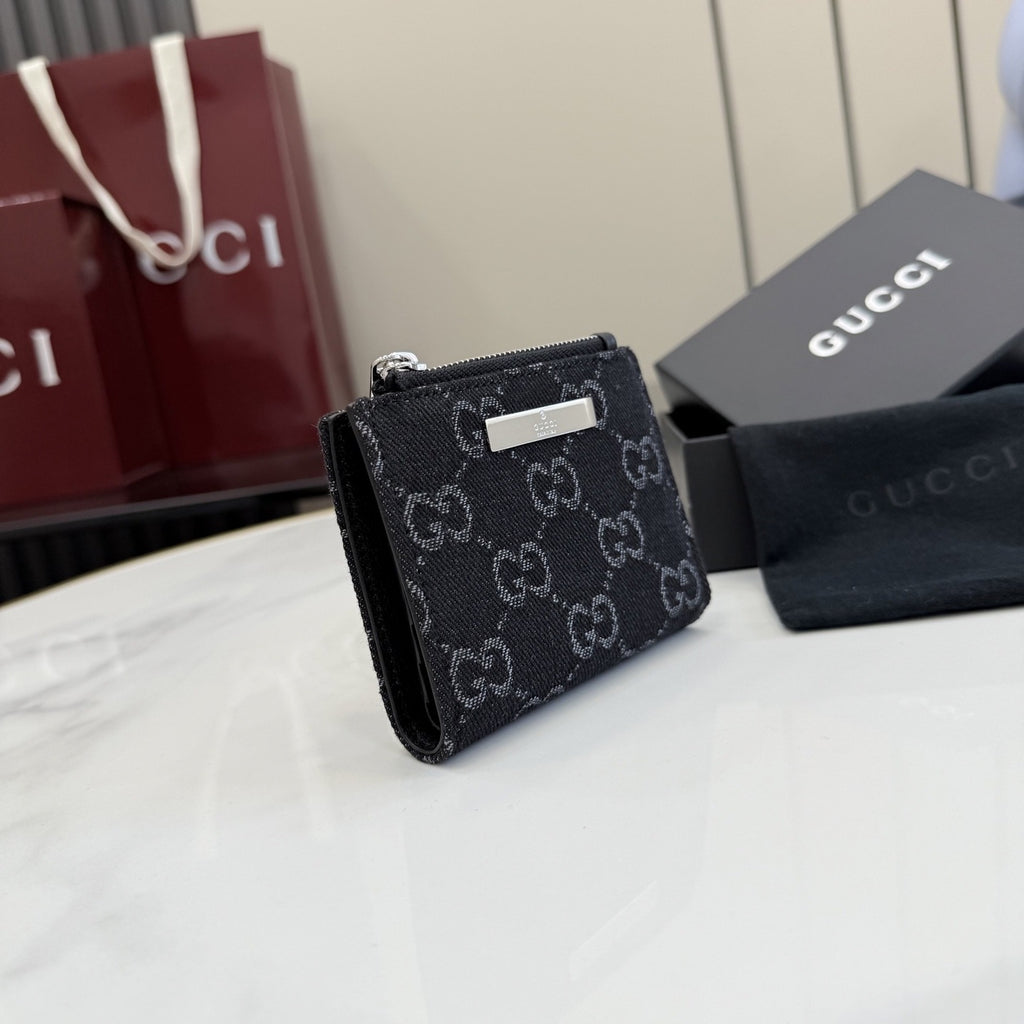Gucci Black Denim & Leather Zip Wallet