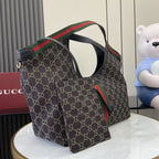 Gucci Black Denim & Canvas Double G Handbag