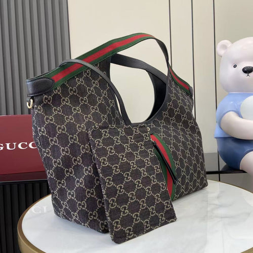 Gucci Black Denim & Canvas Double G Handbag