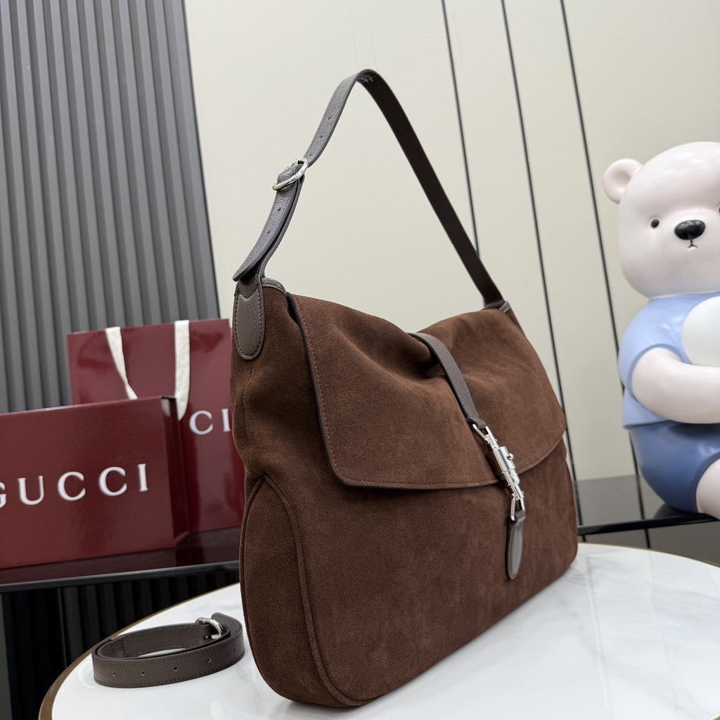Gucci Brown Lambskin Leather Jackie 1961 Crossbody Bag
