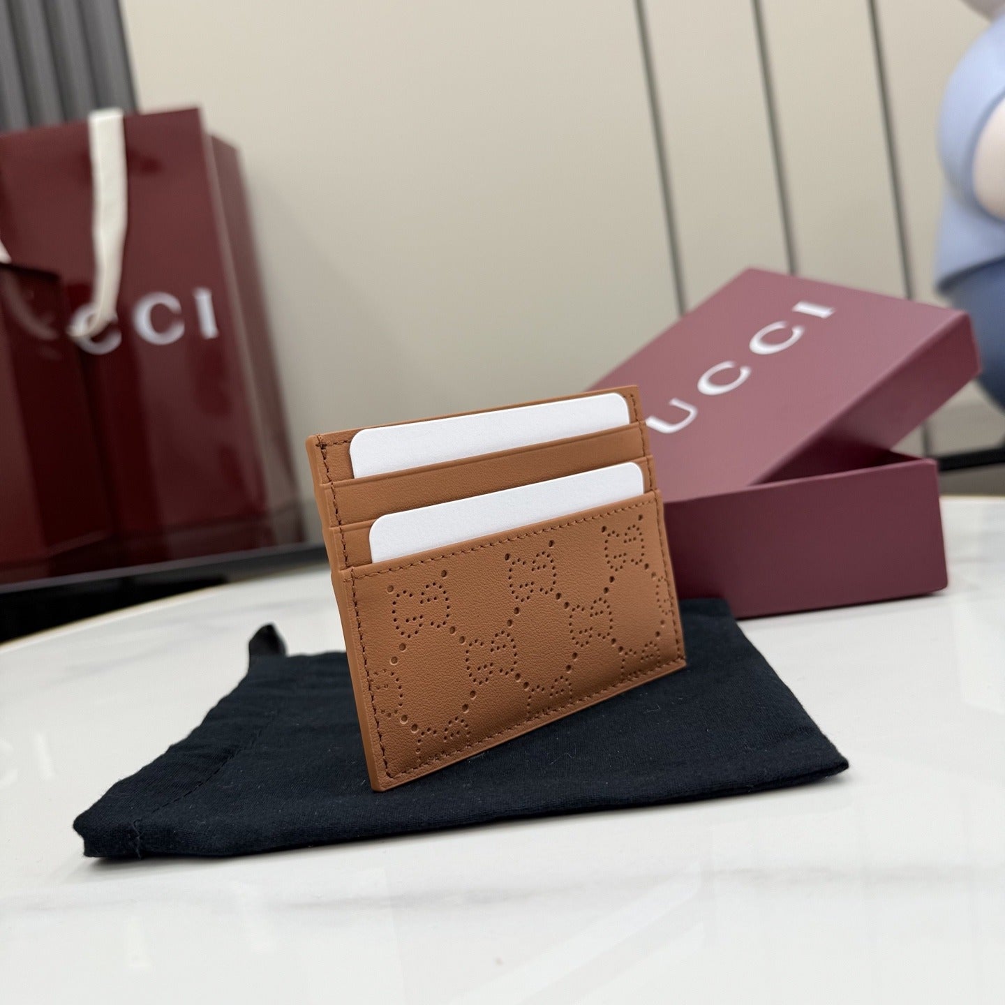 Gucci Brown Leather Openwork Card Holder