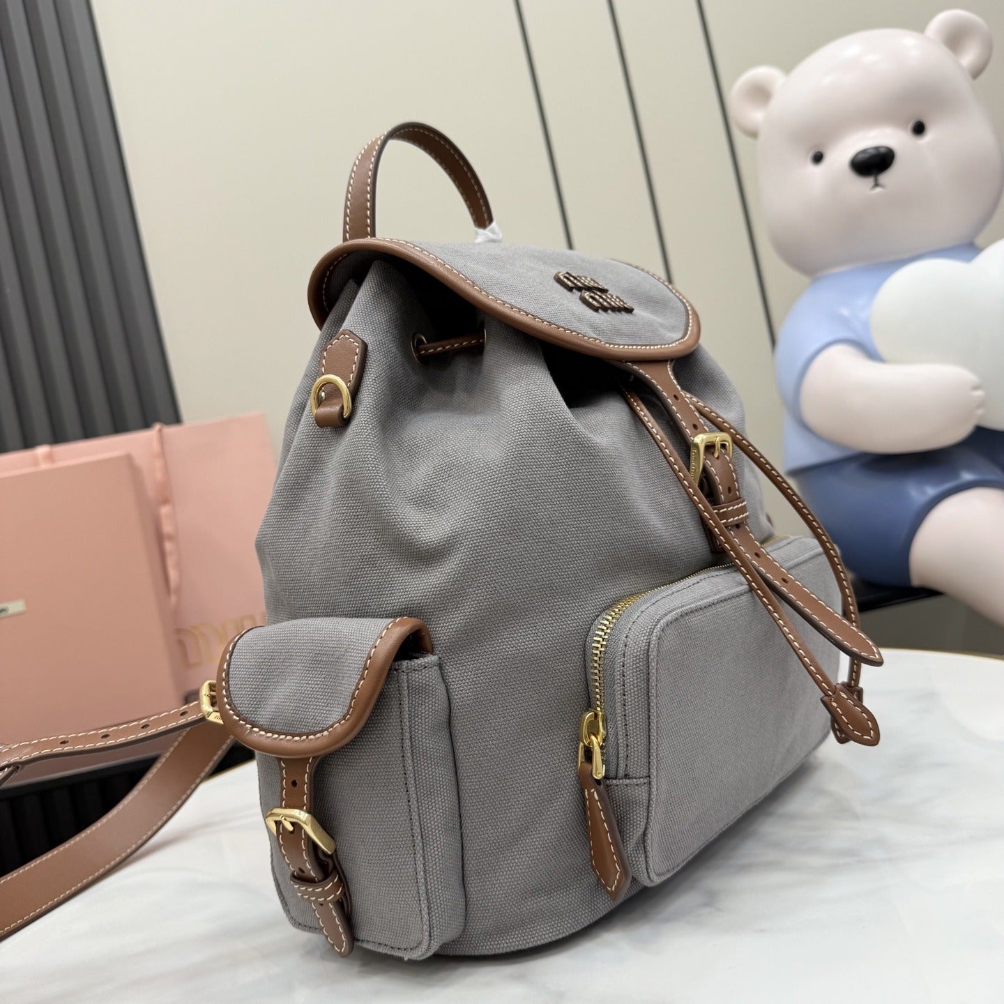 Miu Miu Brown Canvas & Calfskin Leather Backpack