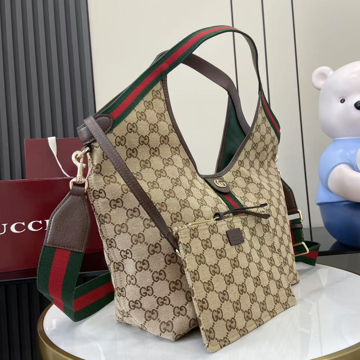 Gucci White Canvas Double G Tote Bag