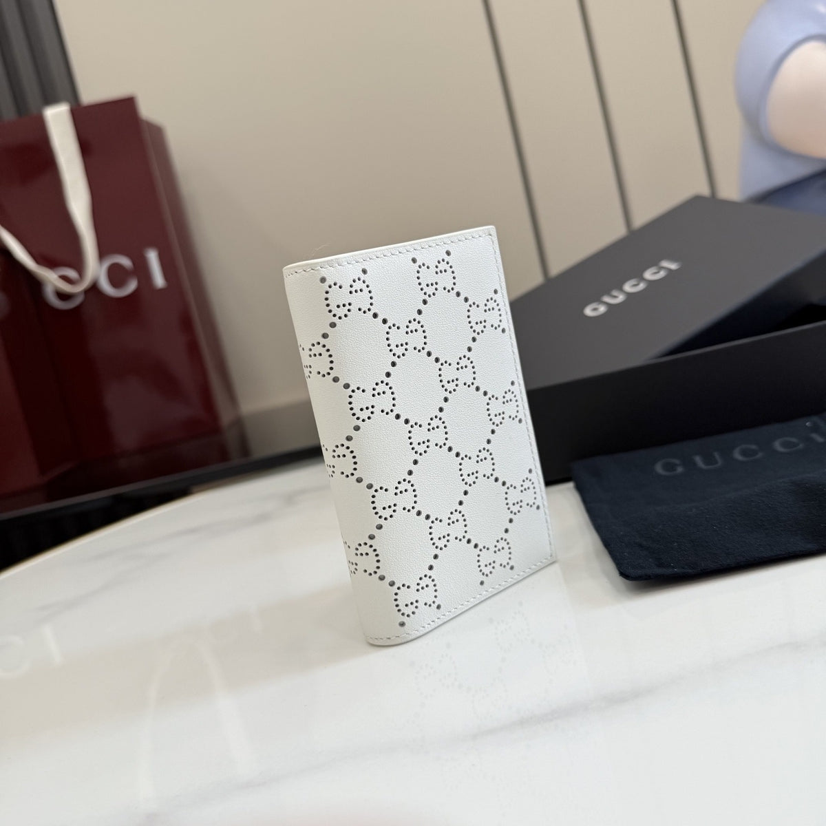 Gucci White Leather Openwork Card Holder