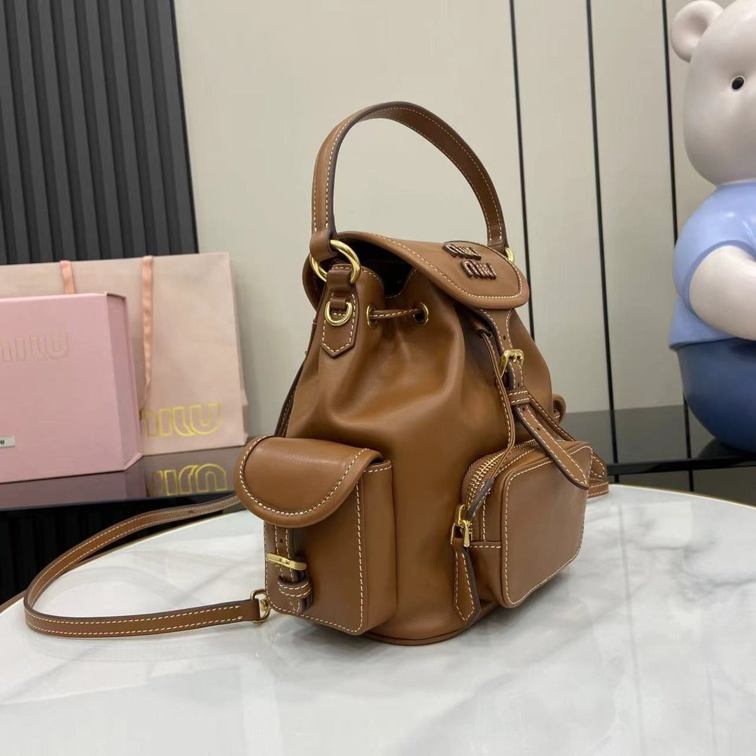 Miu Miu Brown Calfskin Leather Backpack