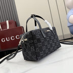 Gucci Black Denim & Leather Zip Handbag