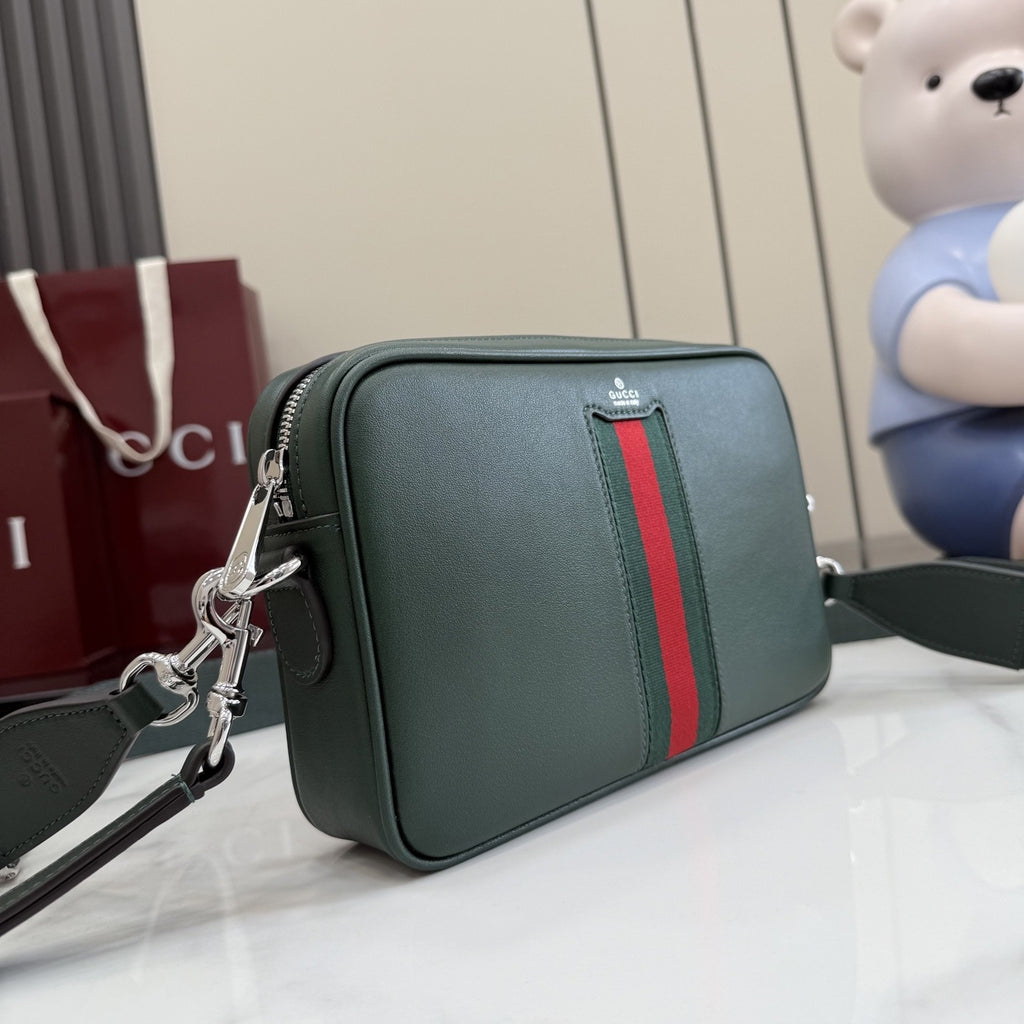 Gucci Green Leather & Canvas Logo Crossbody Bag