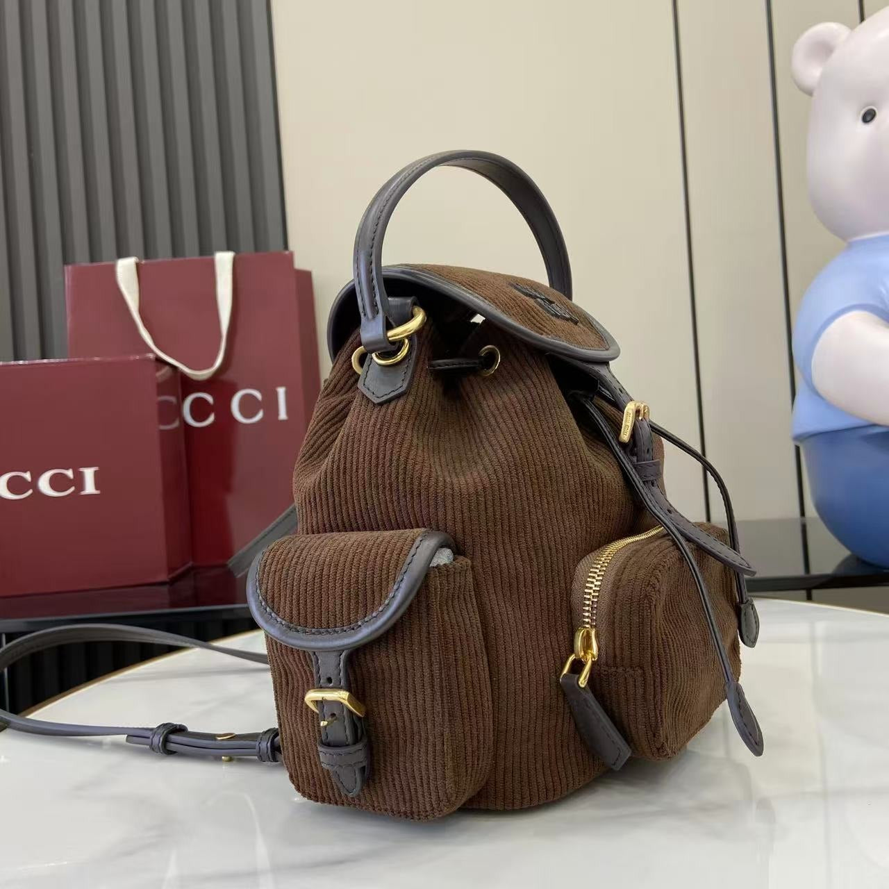 Gucci Corduroy & Calfskin Leather Backpack