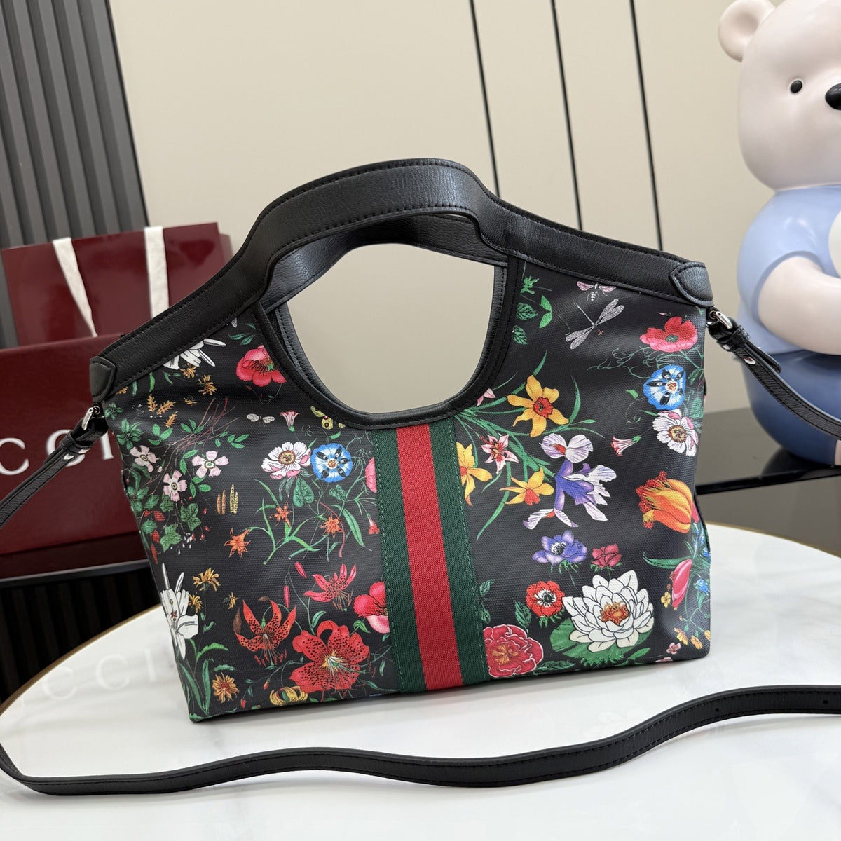 Gucci Black Leather Double G Tote Bag