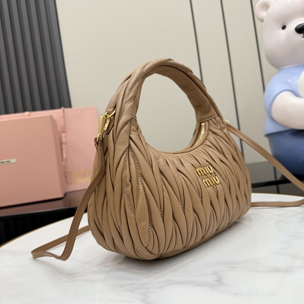 Miu Miu Brown Lambskin Leather Vintage-Finish Handbag