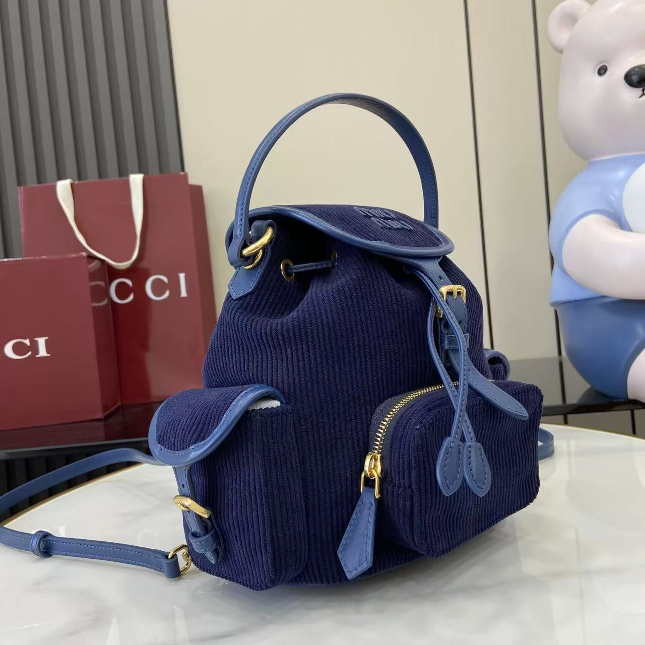 Miu Miu Corduroy & Calfskin Leather Backpack