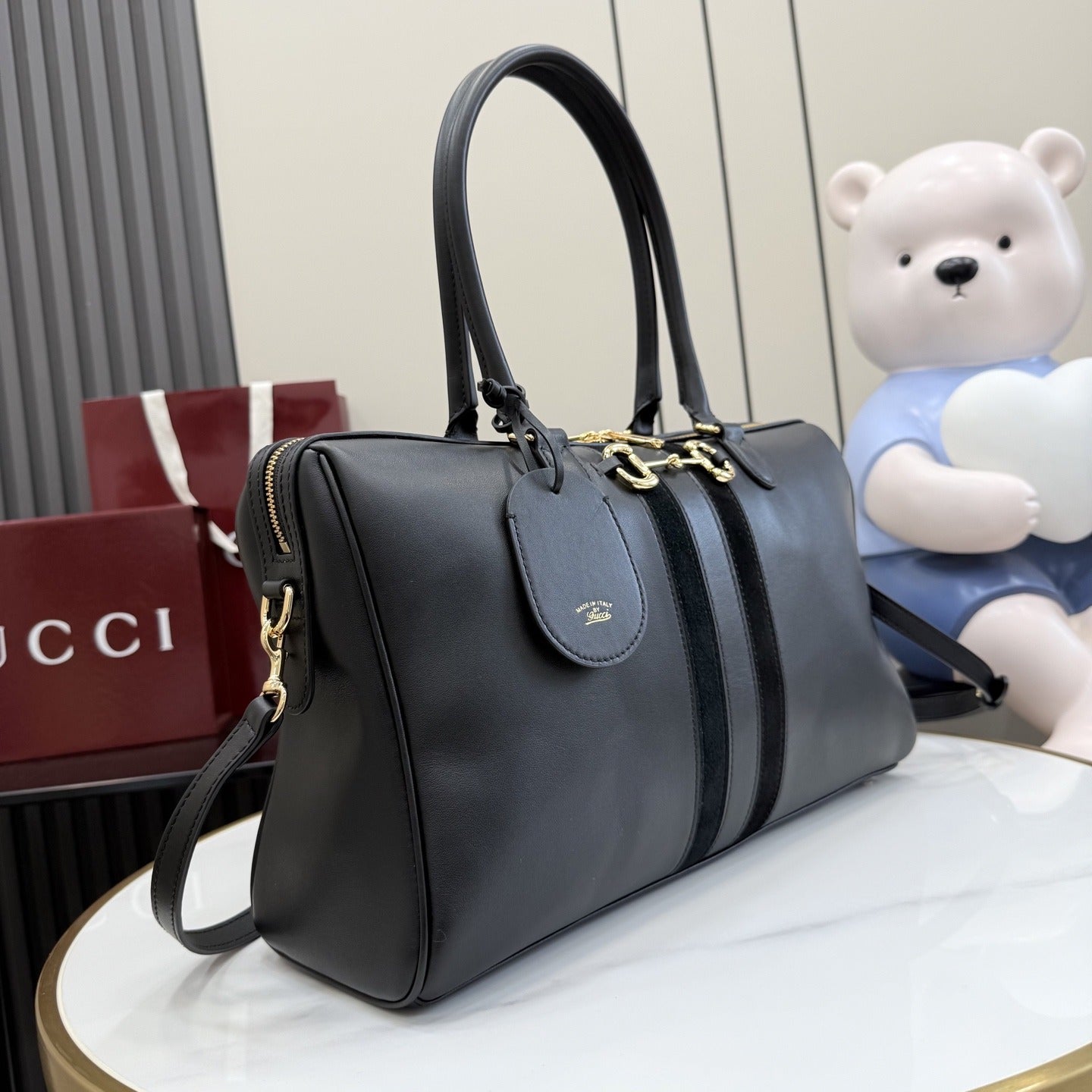 Gucci Black Leather & Canvas Horsebit Handbag