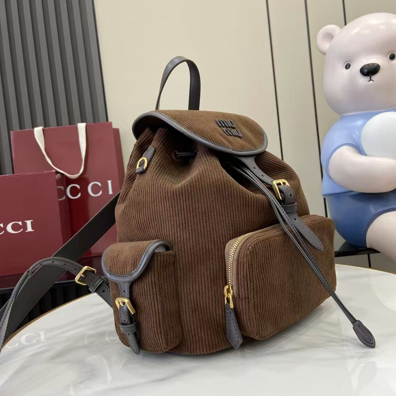 Gucci Corduroy & Calfskin Leather Backpack