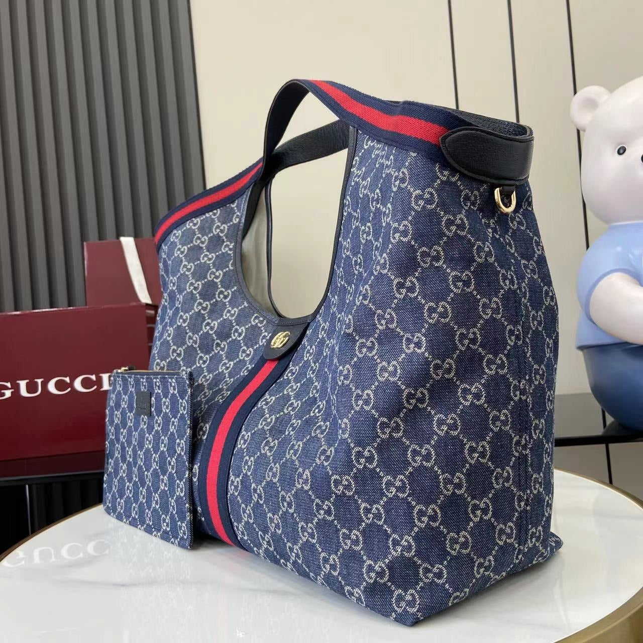 Gucci White Denim Double G Tote Bag