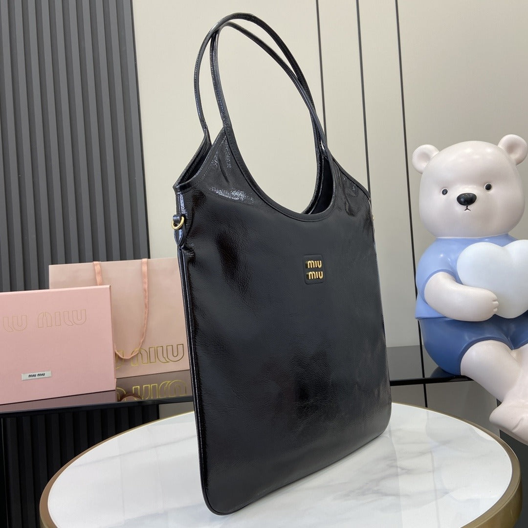 Miu Miu Lambskin Leather Logo Tote Bag