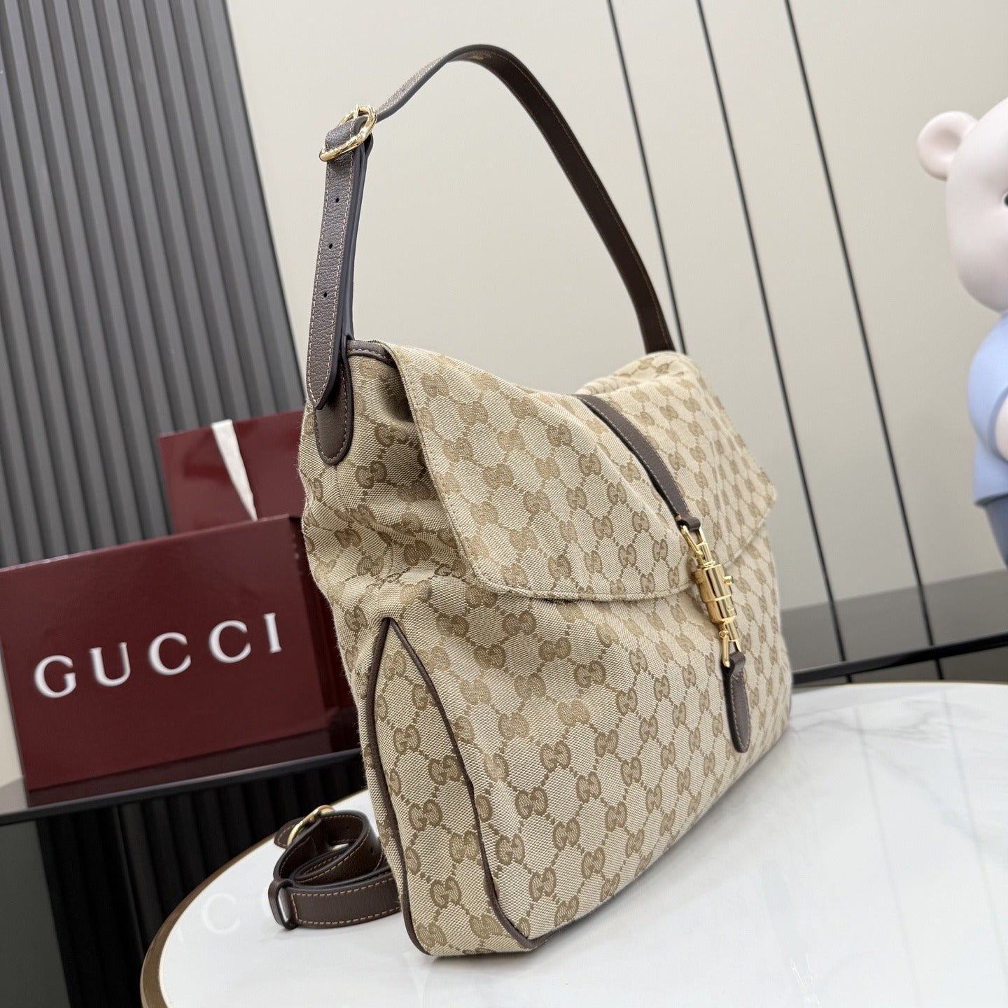 Gucci Brown Canvas & Leather Jackie 1961 Crossbody Bag