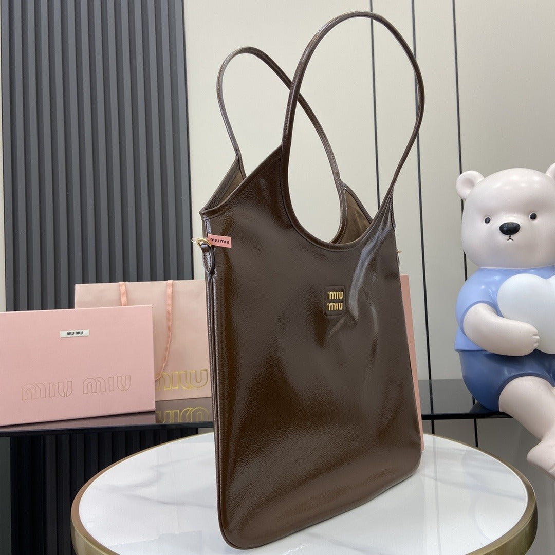 Miu Miu Lambskin Leather Logo Tote Bag
