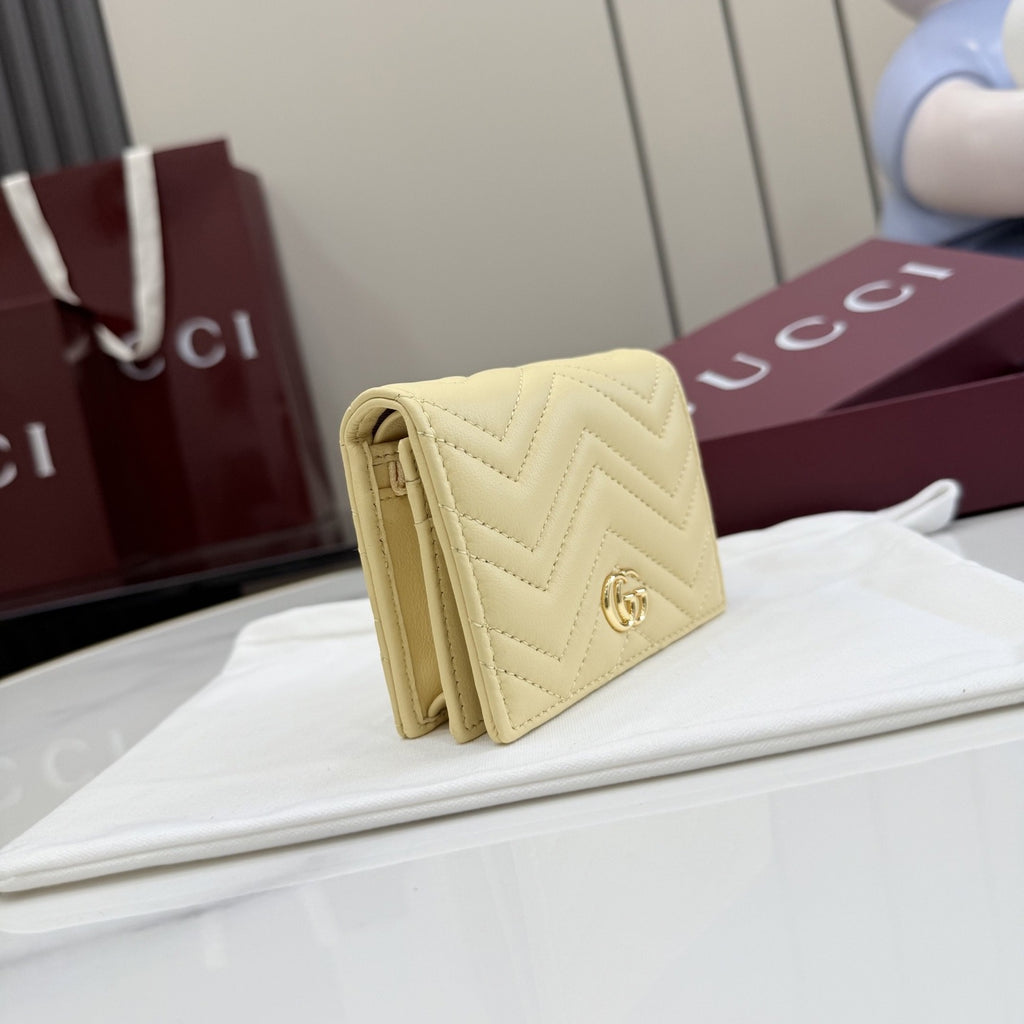 Gucci Yellow Lambskin Leather GG Marmont Wallet