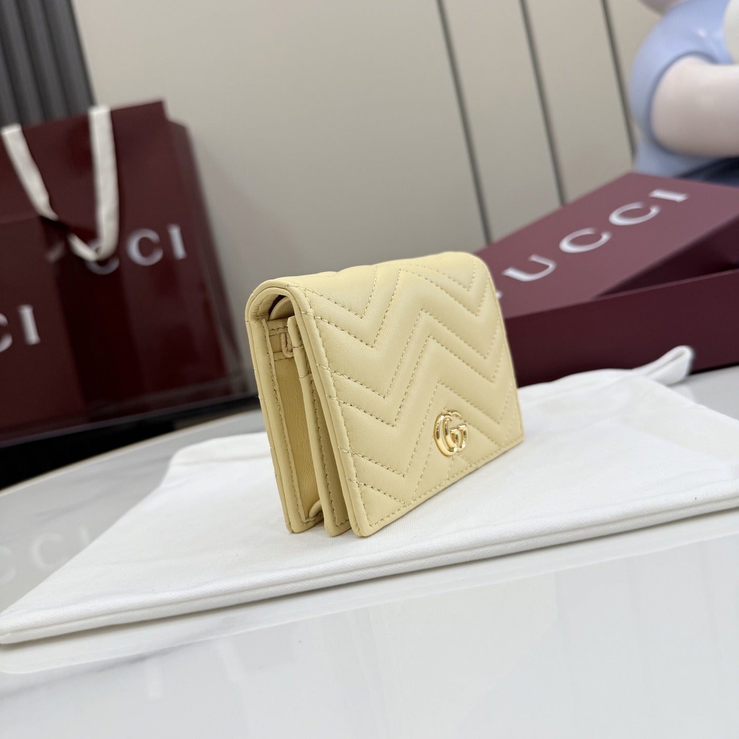 Gucci Yellow Lambskin Leather GG Marmont Wallet