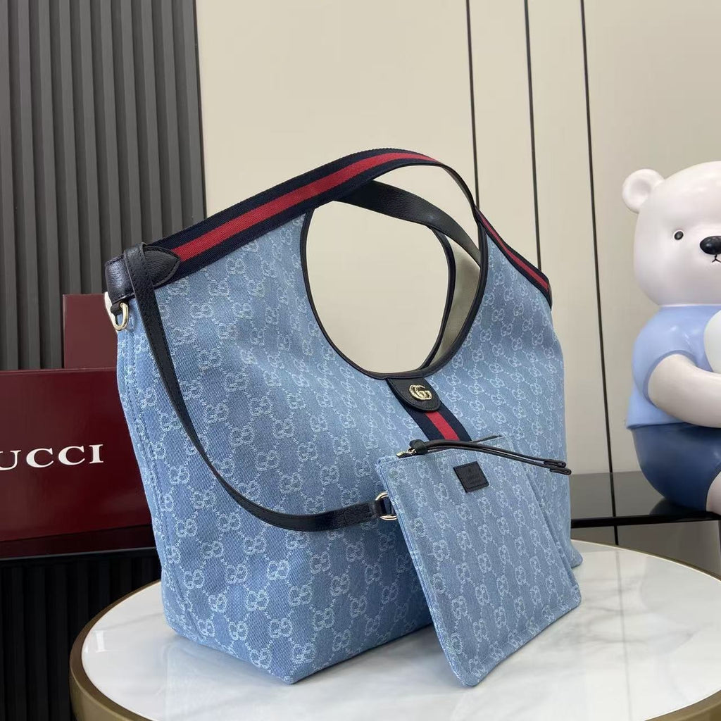 Gucci Light Blue Denim Double G Tote Bag