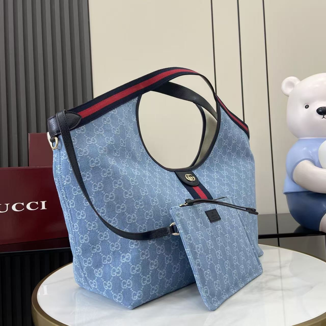 Gucci Light Blue Denim Double G Tote Bag