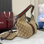 Gucci Brown Canvas & Linen Double G Tote Bag