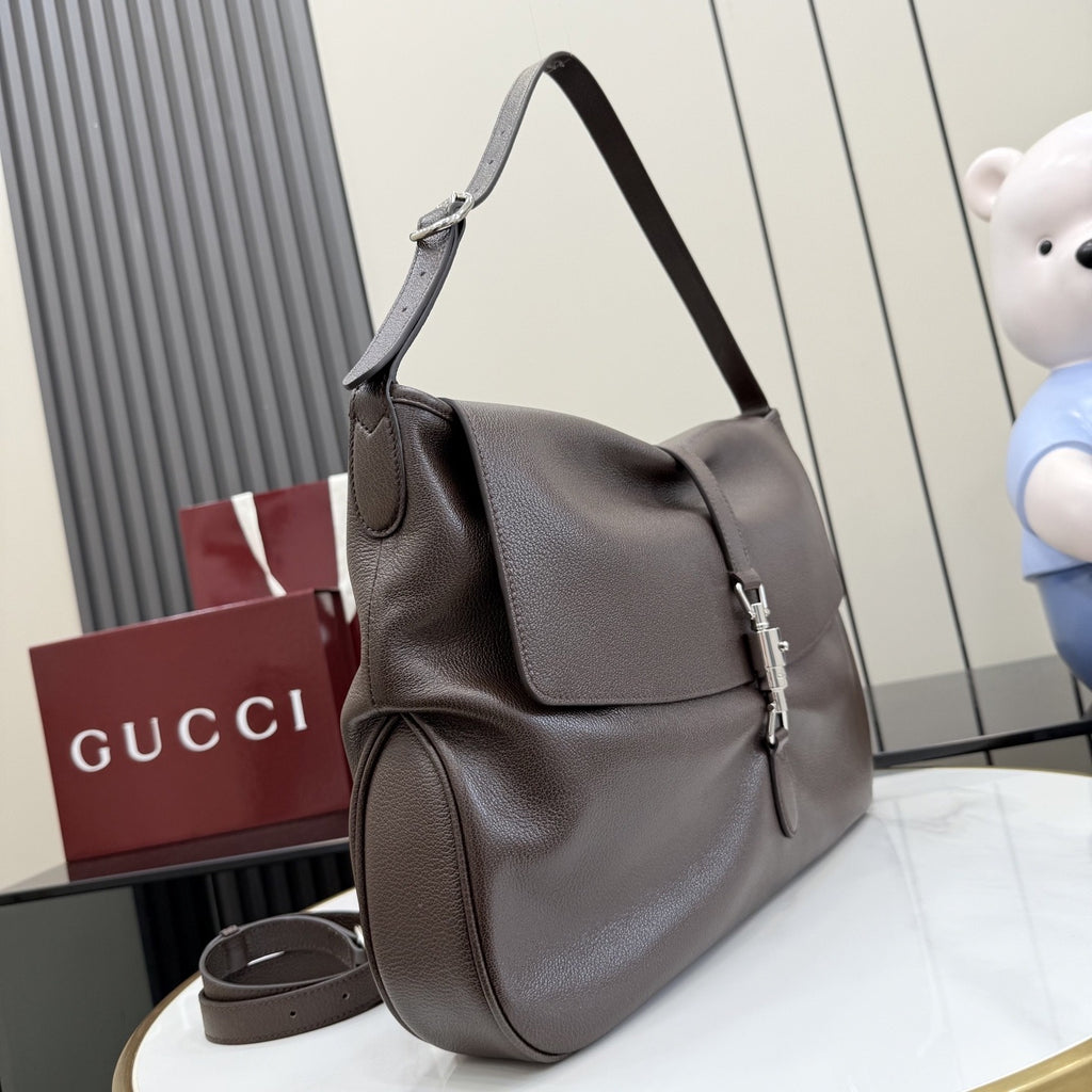Gucci Brown Lambskin Leather Jackie 1961 Crossbody Bag