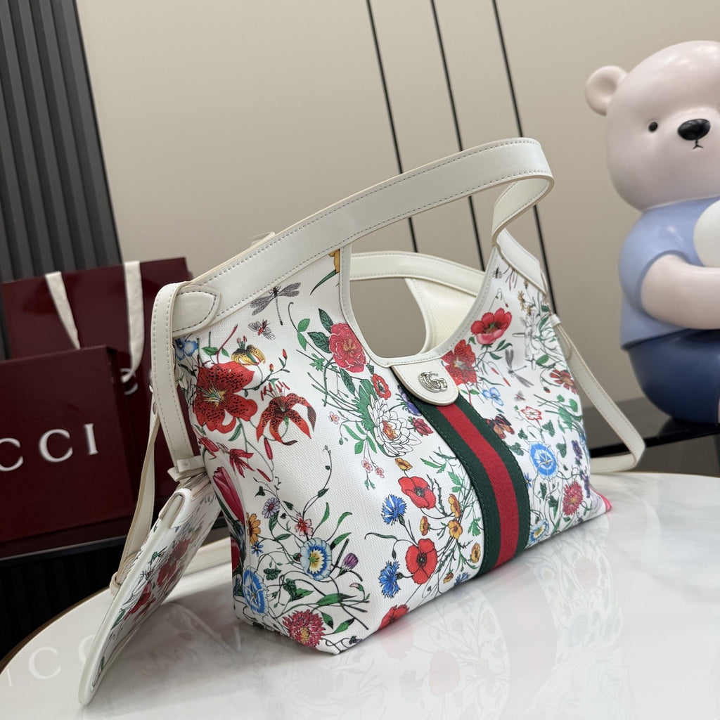 Gucci White Leather Double G Tote Bag