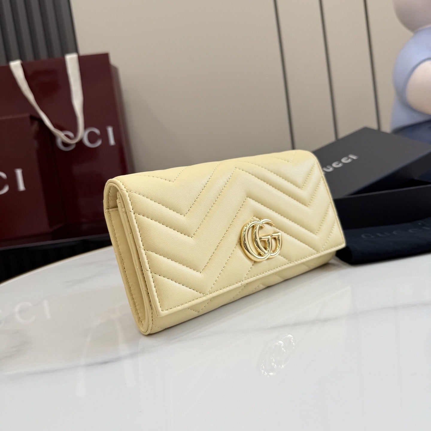Gucci Yellow Leather GG Marmont Wallet