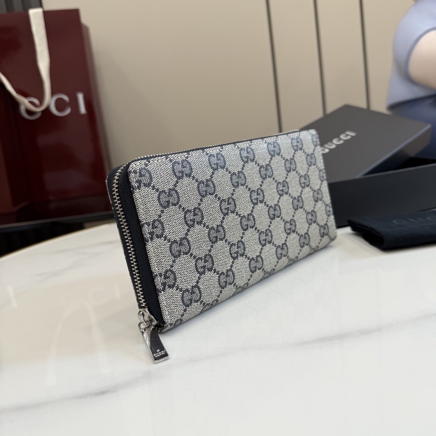 Gucci Canvas & Leather Zip Wallet