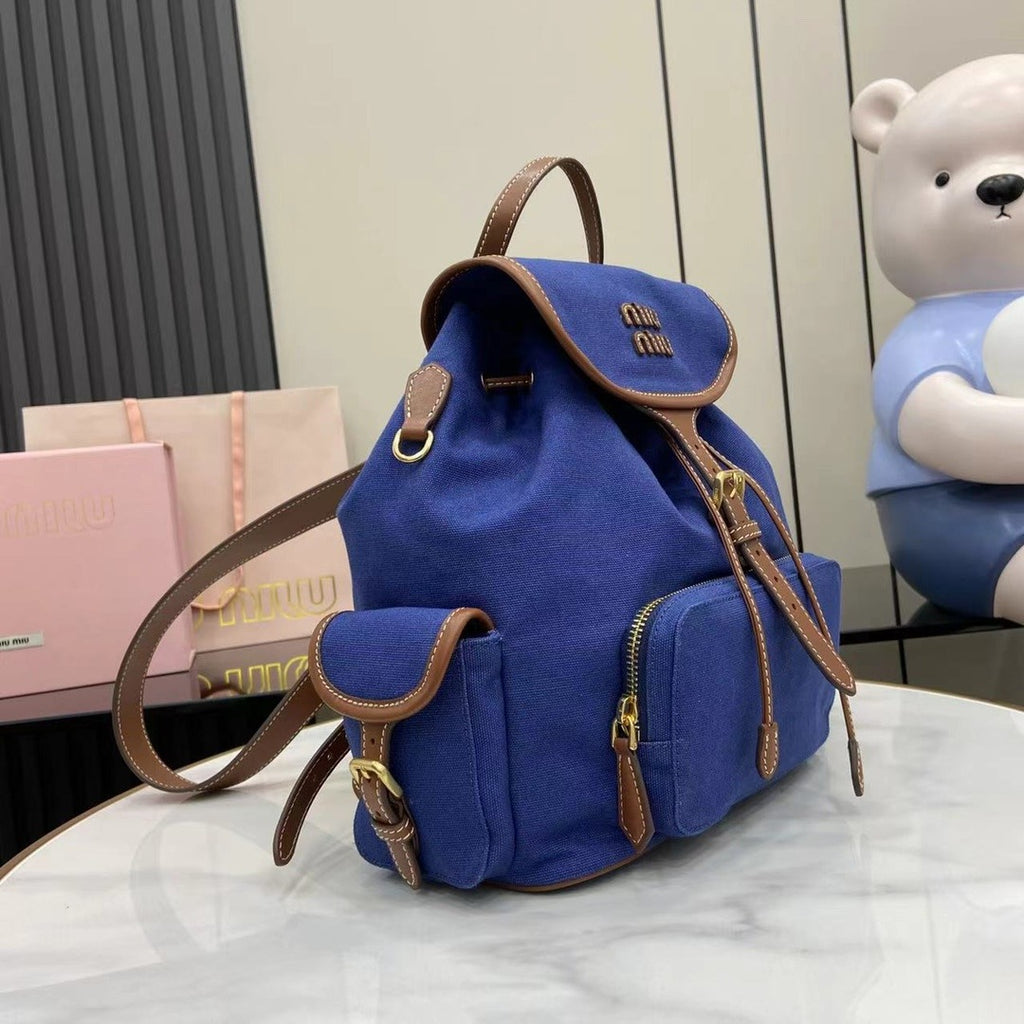 Miu Miu Brown Canvas & Calfskin Leather Backpack