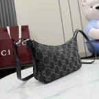 Gucci Black Denim & Leather Zip Handbag
