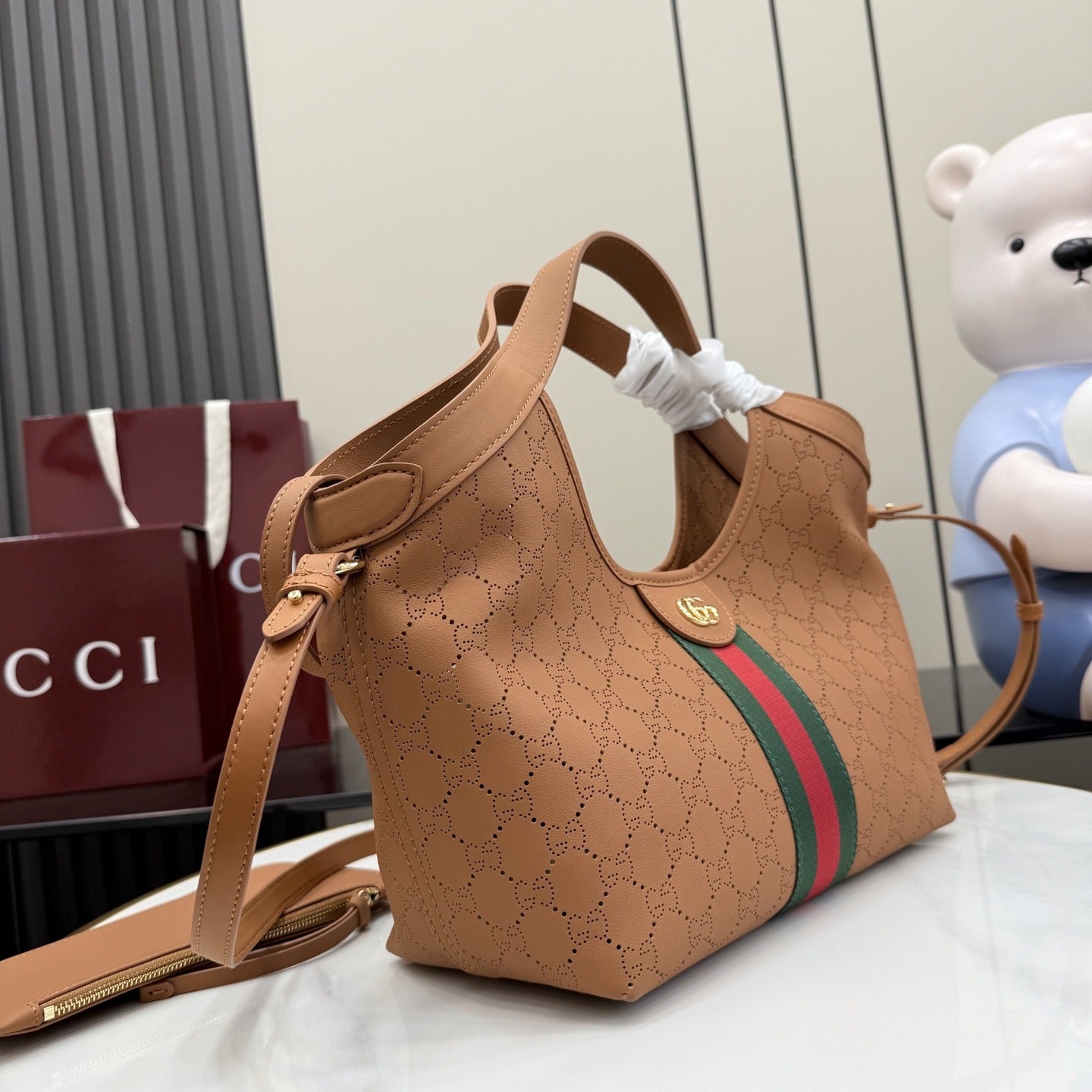 Gucci Brown Leather & Canvas Double G Tote Bag