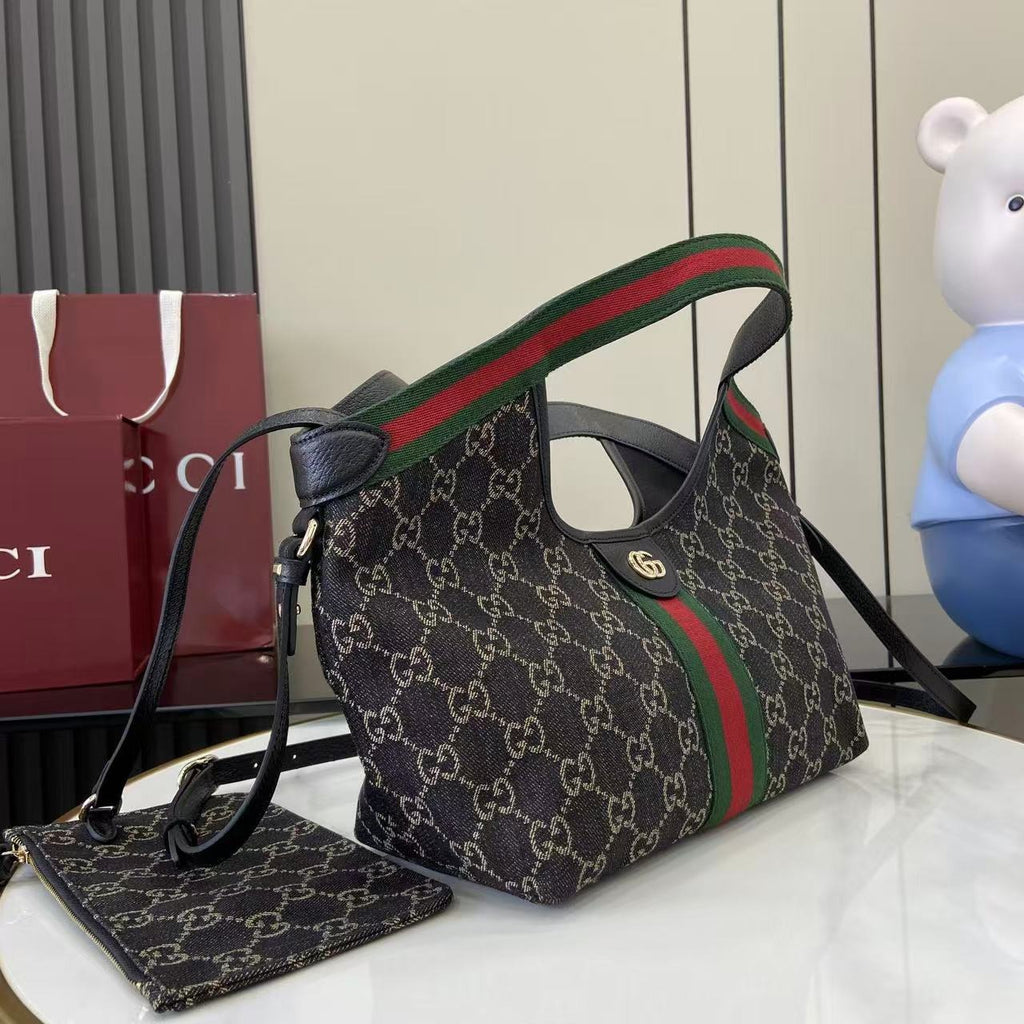 Gucci Black Denim & Canvas Double G Tote Bag