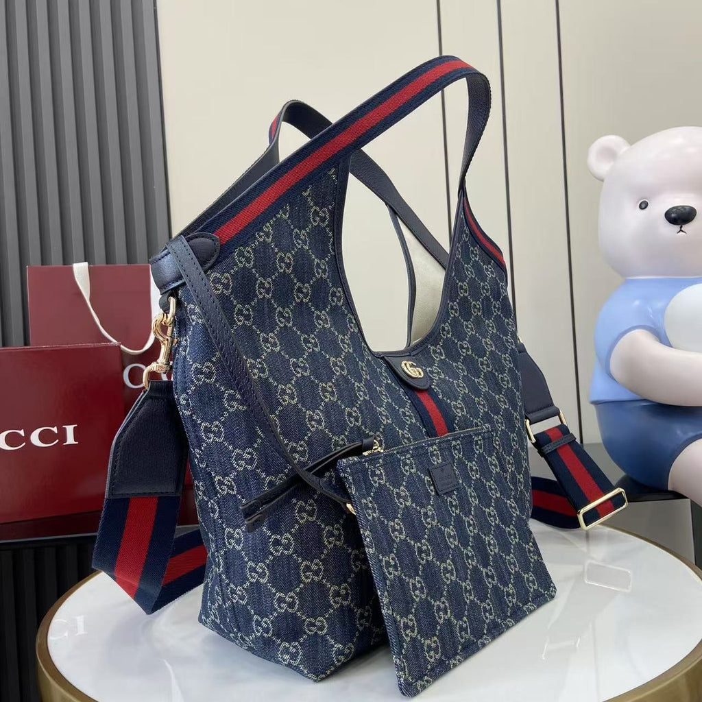 Gucci White Denim Double G Tote Bag