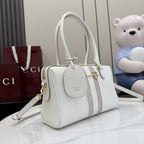 Gucci White Leather & Canvas Horsebit Handbag