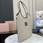 Miu Miu Brown Canvas & Leather Logo Tote Bag