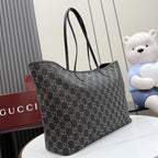 Gucci Black Denim & Leather Logo Tote Bag
