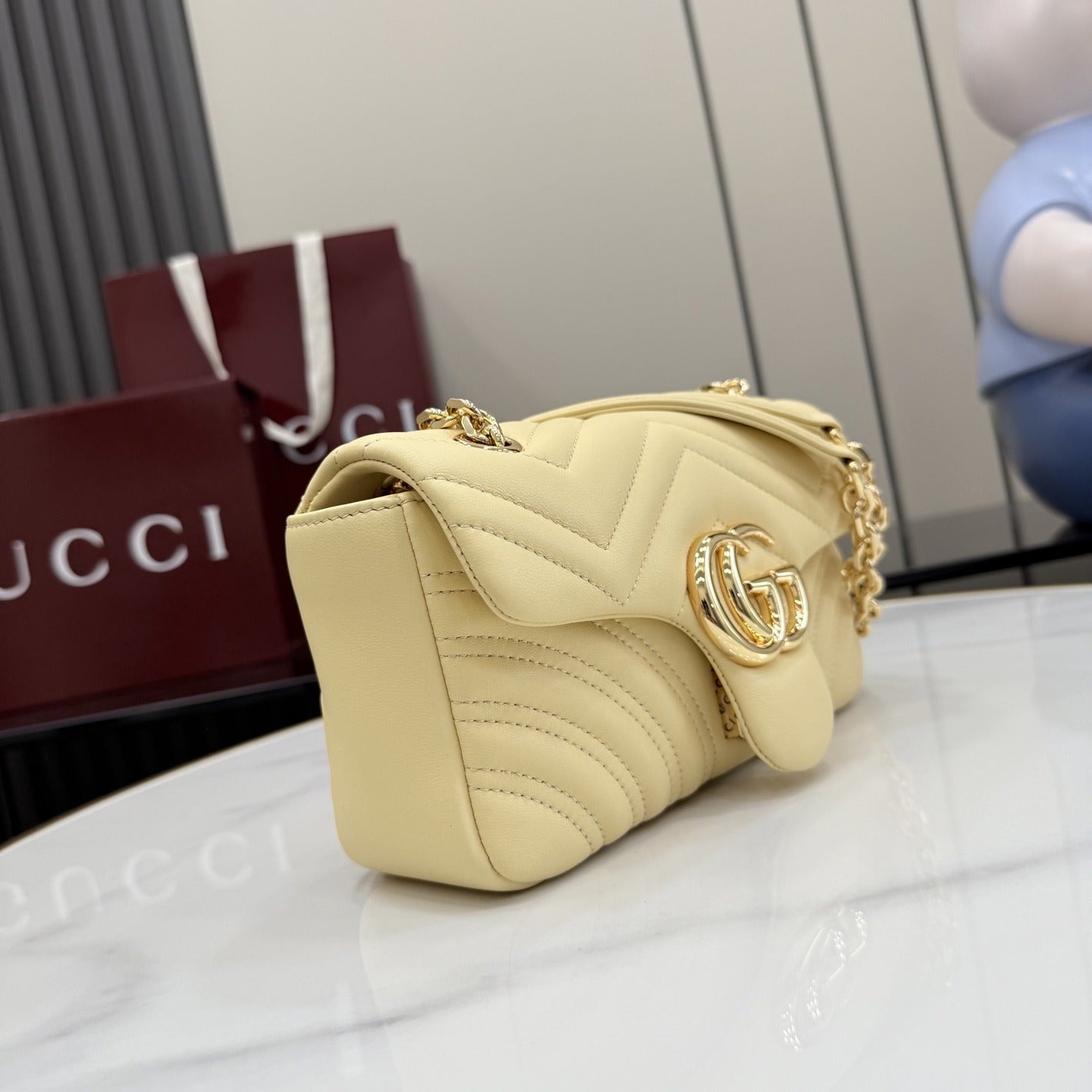 Gucci Yellow Lambskin Leather GG Marmont Handbag