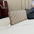 Gucci Brown Canvas & Leather Zip Wallet