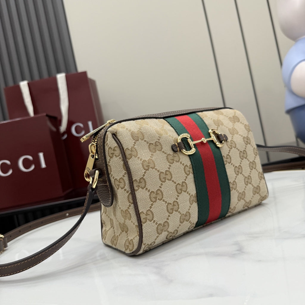 Gucci Brown Canvas & Leather Horsebit Crossbody Bag
