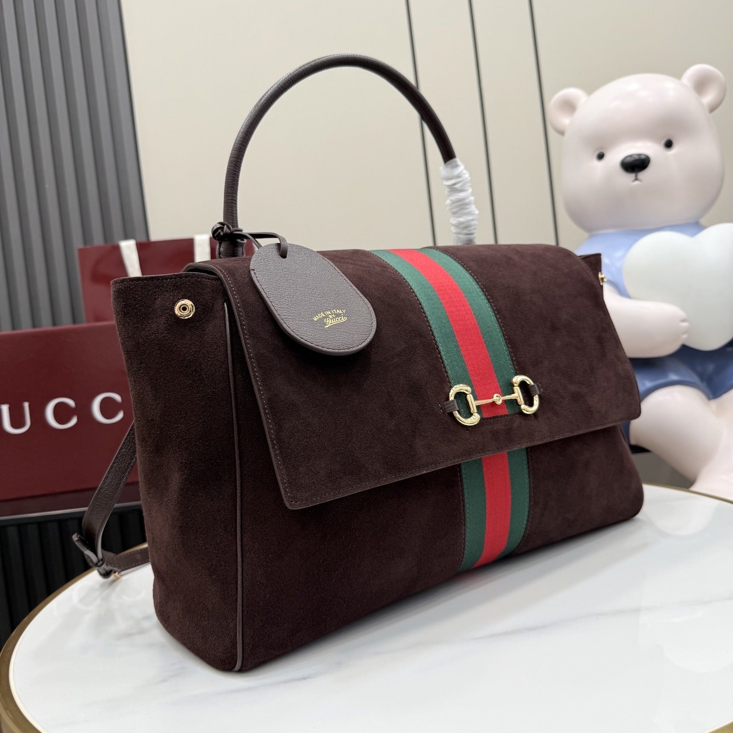 Gucci Brown Leather & Canvas Horsebit Handbag