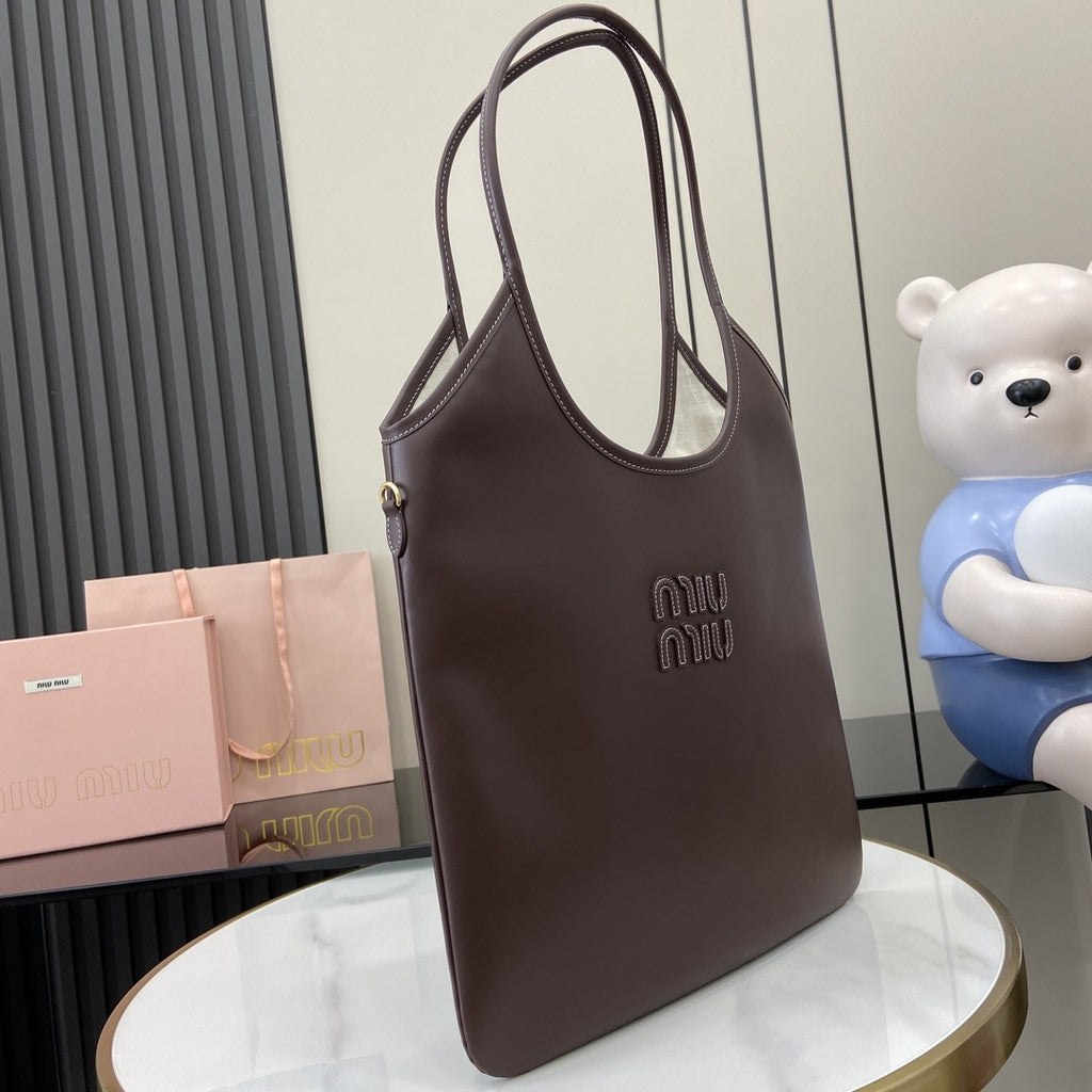 Miu Miu Red Leather Logo Tote Bag