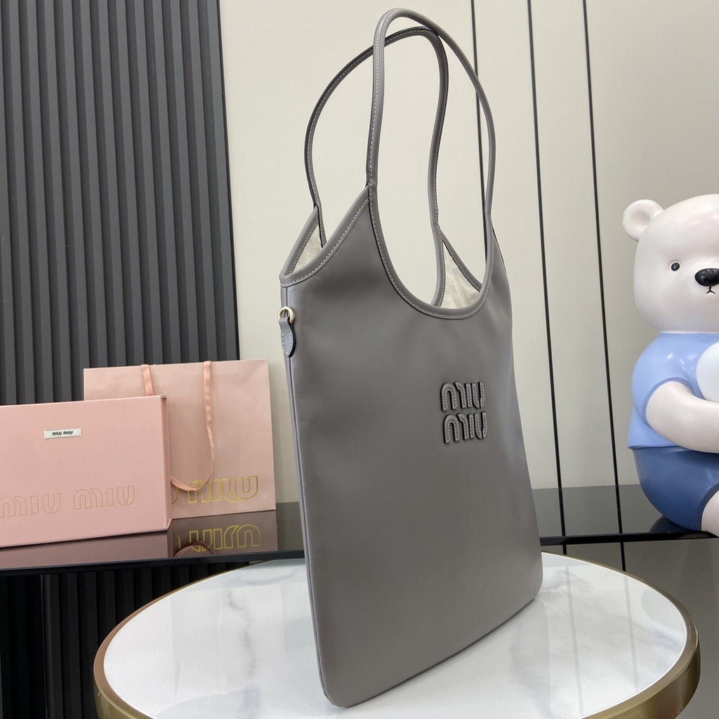 Miu Miu Gray Leather Logo Tote Bag