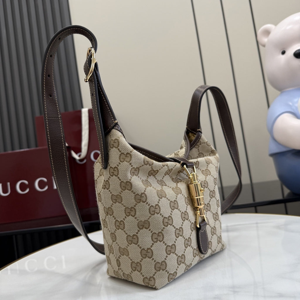 Gucci Brown Canvas & Leather Lock Handbag